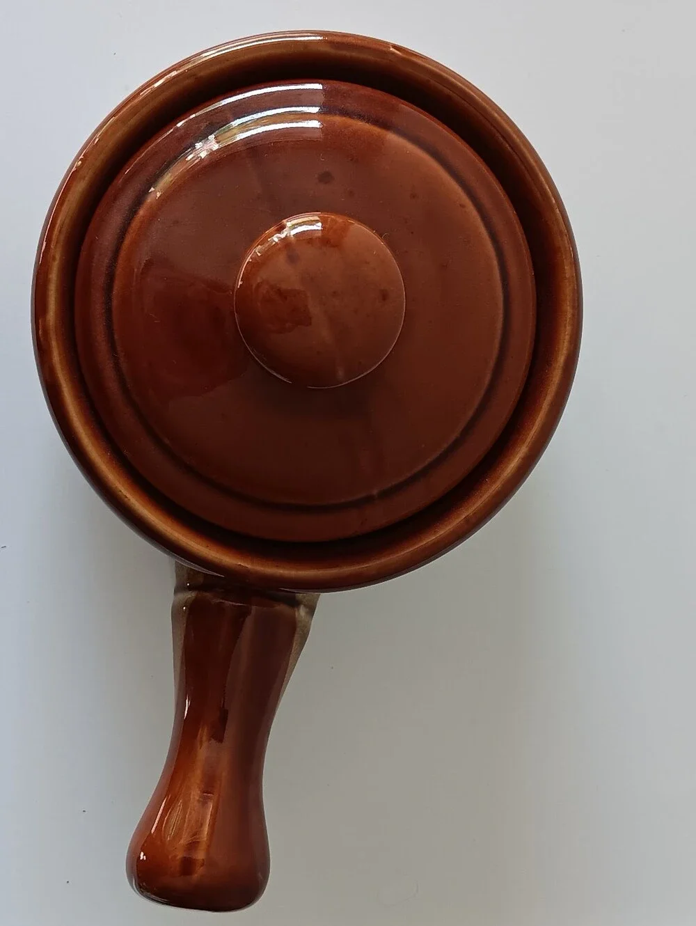 Vintage Handled Ceramic Crock French Onion Soup Bowl & Lid Made in Japan Brown